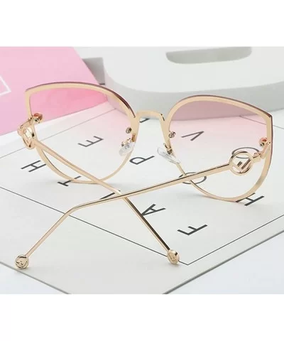 2019 Lady Cat Eye Sunglasses Women Vintage Rimless Gradient Sun Glasses - Gold Blue - CQ18W5EMI2Z $13.33 Cat Eye