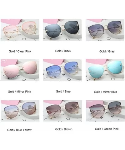 2019 Lady Cat Eye Sunglasses Women Vintage Rimless Gradient Sun Glasses - Gold Blue - CQ18W5EMI2Z $13.33 Cat Eye