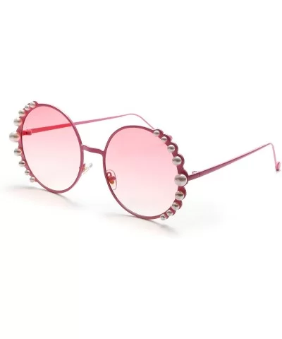 Vintage Round Pearl Decor Frame Gradient Sunglasses for Women UV400 Protection - Pink Frame Pink Lens - CJ18SHK6XLT $11.07 Ov...