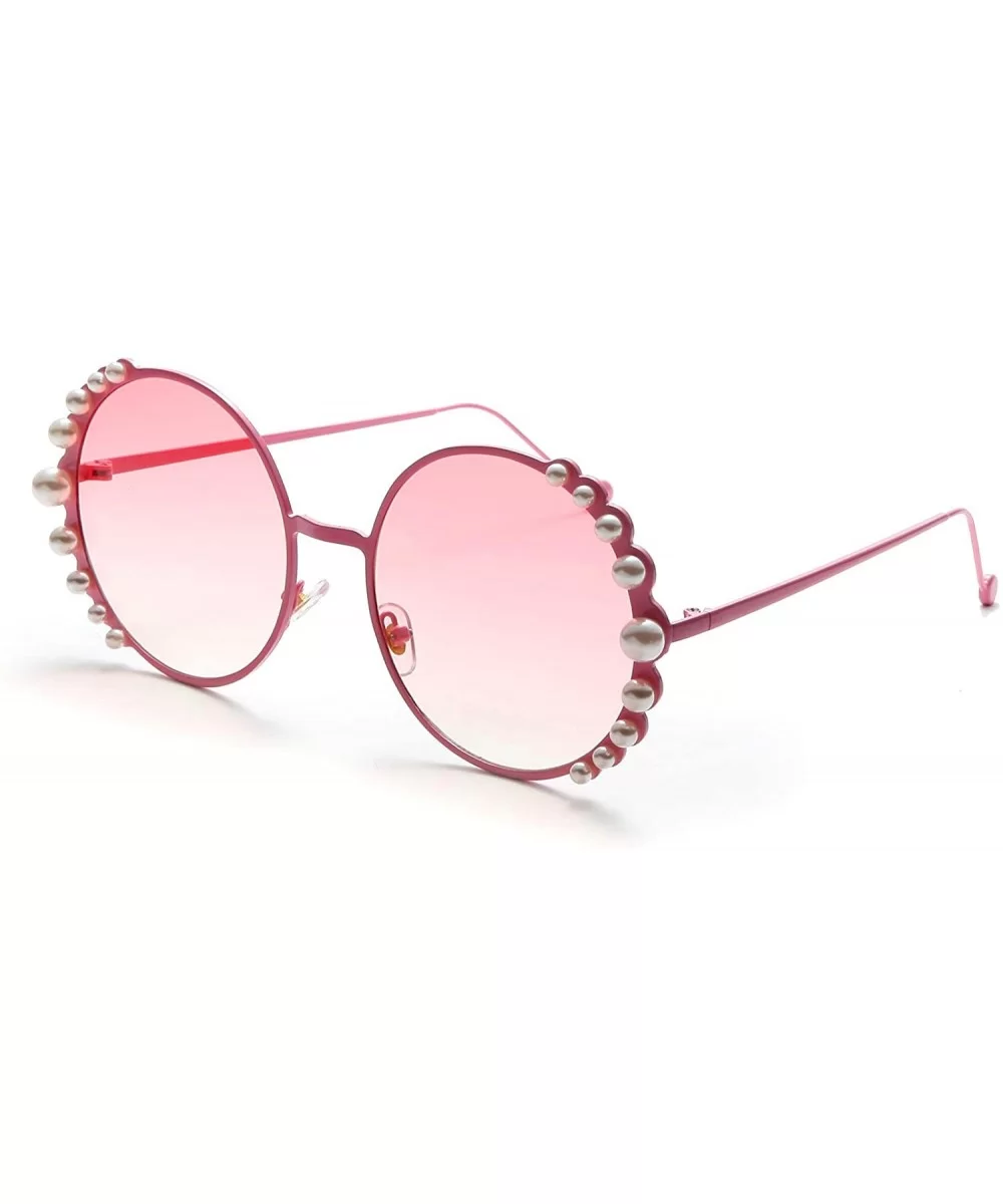 Vintage Round Pearl Decor Frame Gradient Sunglasses for Women UV400 Protection - Pink Frame Pink Lens - CJ18SHK6XLT $11.07 Ov...