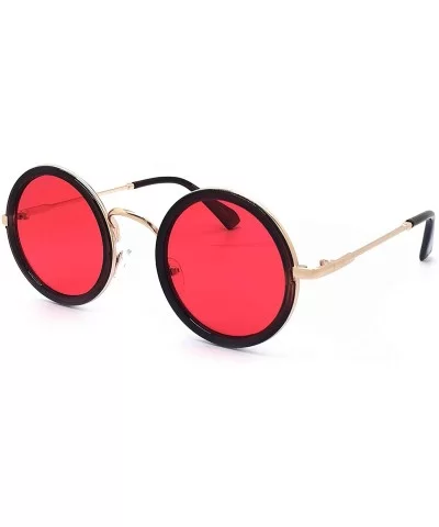 81296 Premium Vintage Classic Nerd Hippie Retro Round Circle Womens Mens Tinted Sunglasses - Brown/Red - CV186GDT930 $9.38 Round