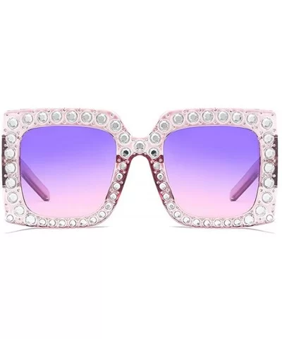 Vintage Hand Made Oversized Sunglasses Womens Diamond Brand Designer Eyewear UV400 - Purple - CI188KEI0RH $7.72 Square