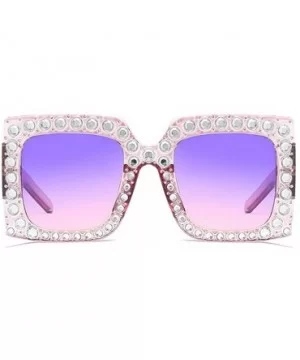 Vintage Hand Made Oversized Sunglasses Womens Diamond Brand Designer Eyewear UV400 - Purple - CI188KEI0RH $7.72 Square