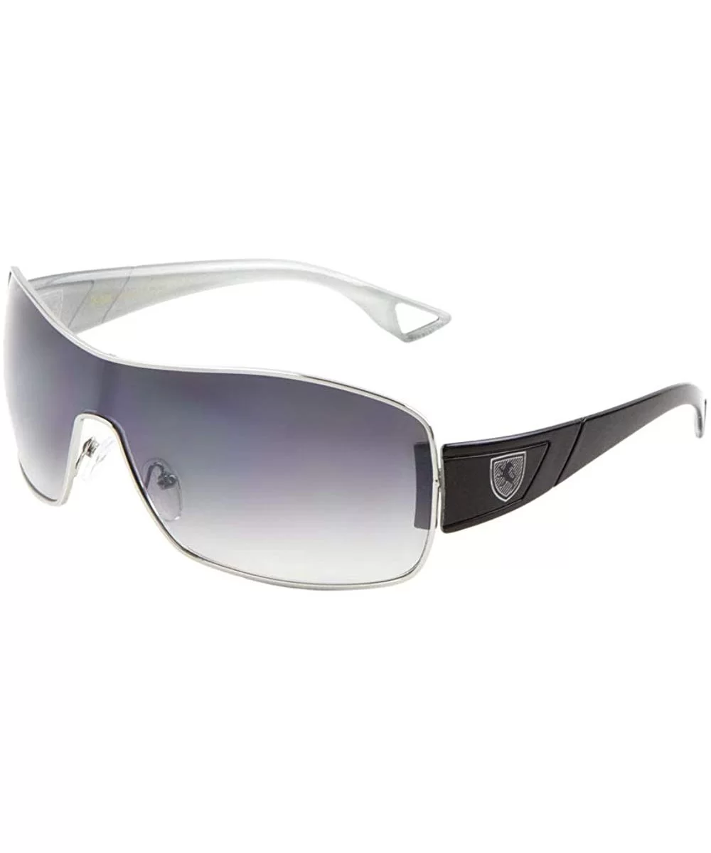 Wide Curved One Piece Shield Lens Inside Crystal Color Temple Sunglasses - Smoke White - CD199D4OE78 $17.30 Shield