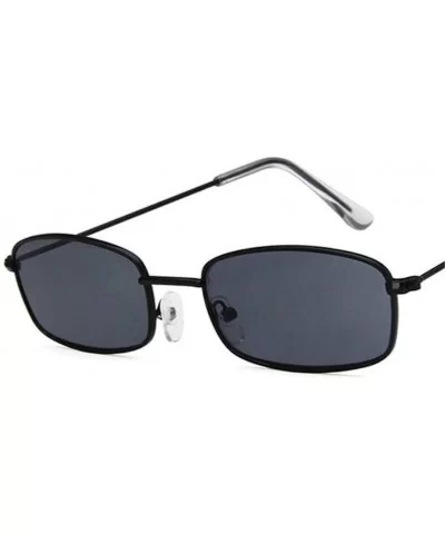 Rectangle Sunglasses Men Women Retro Metal Frame Yellow Red Female Sun Glasses - C7black Black - C1194OR0YD3 $16.05 Rimless