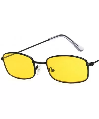 Rectangle Sunglasses Men Women Retro Metal Frame Yellow Red Female Sun Glasses - C7black Black - C1194OR0YD3 $16.05 Rimless