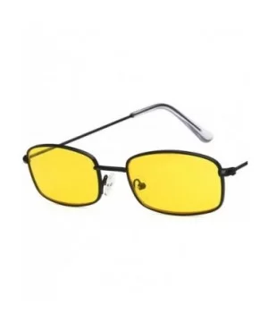 Rectangle Sunglasses Men Women Retro Metal Frame Yellow Red Female Sun Glasses - C7black Black - C1194OR0YD3 $16.05 Rimless