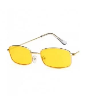 Rectangle Sunglasses Men Women Retro Metal Frame Yellow Red Female Sun Glasses - C7black Black - C1194OR0YD3 $16.05 Rimless