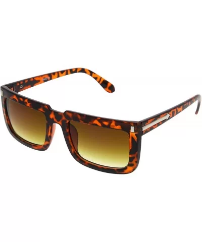 Women's Designer Inspired Flat Top Square Rectangle Sunglasses Arrow Euro - Tortoise - CM11JWP7NV5 $8.45 Square