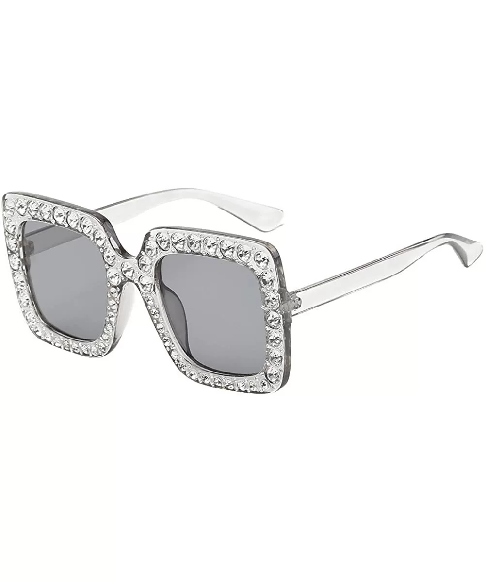 Sunglasses for Women Diamond Cat Eye Vintage Sunglasses Retro Oversized Glasses Eyewear - G - CZ18QMWLIUH $5.63 Cat Eye