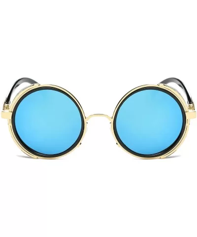 Small Round Polarized Sunglasses Mirrored Lens Unisex Glasses 2019 - Gold Frame/Blue Mirrored Lens - C018RHXYTRW $9.26 Round