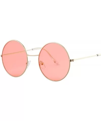 Retro Oval Sunglasses Women Brand Designer UV400 Vintage Metal Fe Round Sun Glasses Female - Gold Red - CF18W80U89M $5.47 Oval