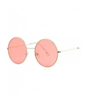 Retro Oval Sunglasses Women Brand Designer UV400 Vintage Metal Fe Round Sun Glasses Female - Gold Red - CF18W80U89M $5.47 Oval