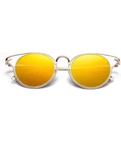 "Paris" Modern Round Unique Flash Lens Fashion Sunglasses - Gold/Orange - C712M3W43VB $10.69 Rectangular