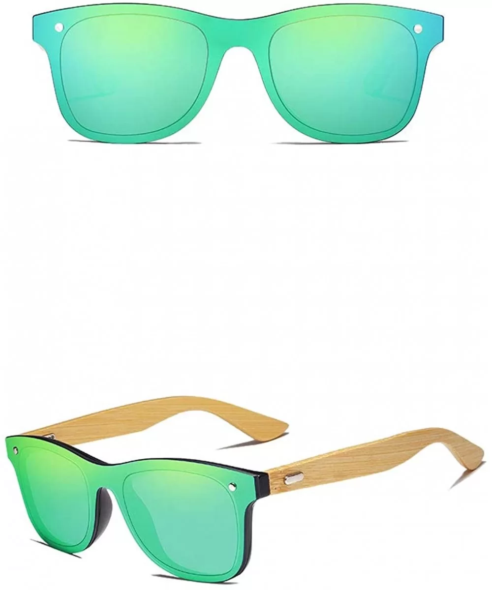 Genuine polarized sunglasses handmade square men fashion Full Lens UV400 Bamboo - Green - CH18ZYC8886 $21.56 Square