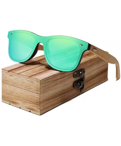 Genuine polarized sunglasses handmade square men fashion Full Lens UV400 Bamboo - Green - CH18ZYC8886 $21.56 Square