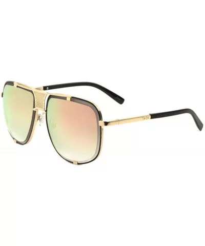 Milano Oversized Square Flat Top Aviator Sunglasses w/Metal Bar - Black & Gold Frame - C5187S04TDI $8.49 Oversized