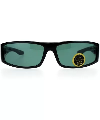 Glass Lens Rectangular Mens Plastic Frame Thick Arm Sunglasses - All Black - CL12BWPFVTD $6.24 Rectangular