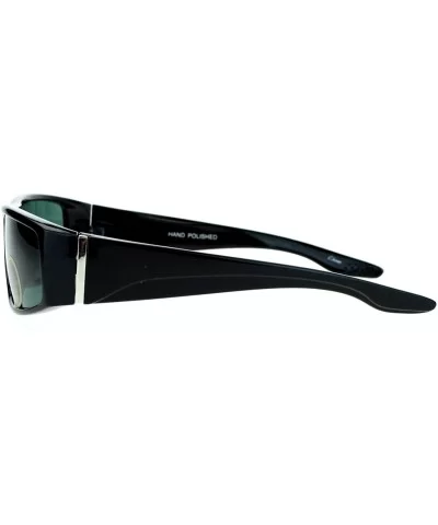 Glass Lens Rectangular Mens Plastic Frame Thick Arm Sunglasses - All Black - CL12BWPFVTD $6.24 Rectangular