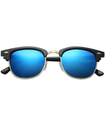 Unisex Retro Classic Stylish Malcom Half Frame Polarized Sunglasses - Gloss Black - Ice Blue - CO187U92DL3 $11.15 Semi-rimless