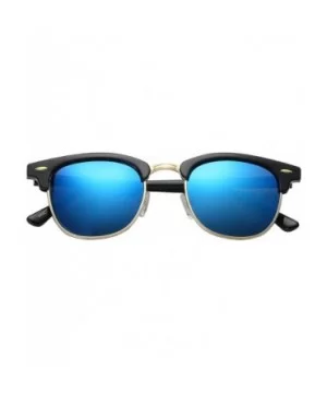 Unisex Retro Classic Stylish Malcom Half Frame Polarized Sunglasses - Gloss Black - Ice Blue - CO187U92DL3 $11.15 Semi-rimless