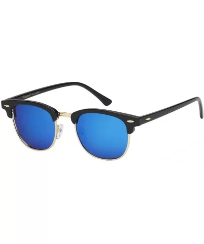 Unisex Retro Classic Stylish Malcom Half Frame Polarized Sunglasses - Gloss Black - Ice Blue - CO187U92DL3 $11.15 Semi-rimless