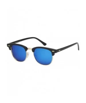 Unisex Retro Classic Stylish Malcom Half Frame Polarized Sunglasses - Gloss Black - Ice Blue - CO187U92DL3 $11.15 Semi-rimless