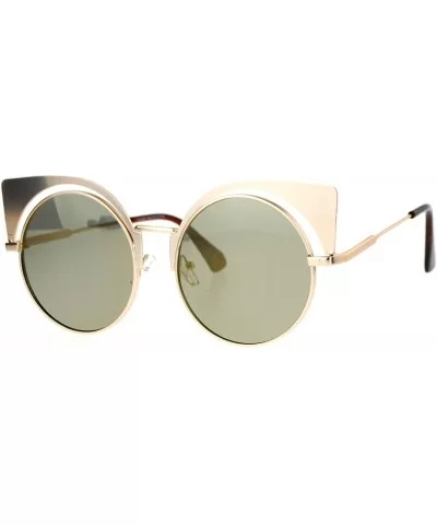 Womens Round Cateye Sunglasses Oversized Metal Wing Top Frame Mirror Lens - Gold (Gold Mirror) - CP1878ATCRR $9.08 Round