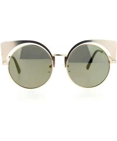 Womens Round Cateye Sunglasses Oversized Metal Wing Top Frame Mirror Lens - Gold (Gold Mirror) - CP1878ATCRR $9.08 Round