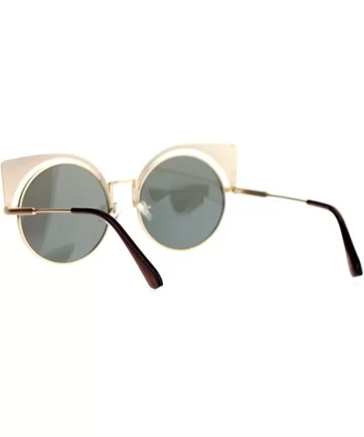 Womens Round Cateye Sunglasses Oversized Metal Wing Top Frame Mirror Lens - Gold (Gold Mirror) - CP1878ATCRR $9.08 Round