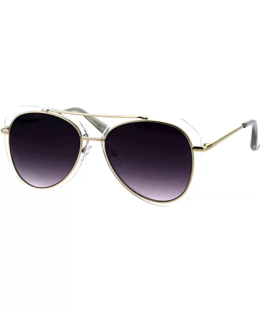 Womens Aviator Sunglasses Clear Outline Double Frame UV 400 - Gold (Smoke) - CG18KCYEC9A $8.11 Aviator