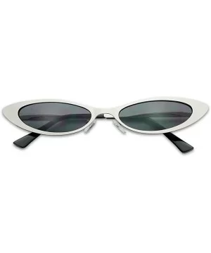 Small Narrow Thin Flat Metal Frame Oval 90's Vintage Cat Eye Slim Sun Glasses - Silver Frame - Black - CK18COYIHZS $8.70 Cat Eye