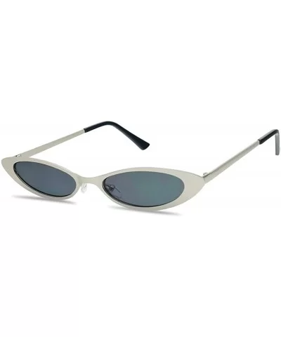 Small Narrow Thin Flat Metal Frame Oval 90's Vintage Cat Eye Slim Sun Glasses - Silver Frame - Black - CK18COYIHZS $8.70 Cat Eye