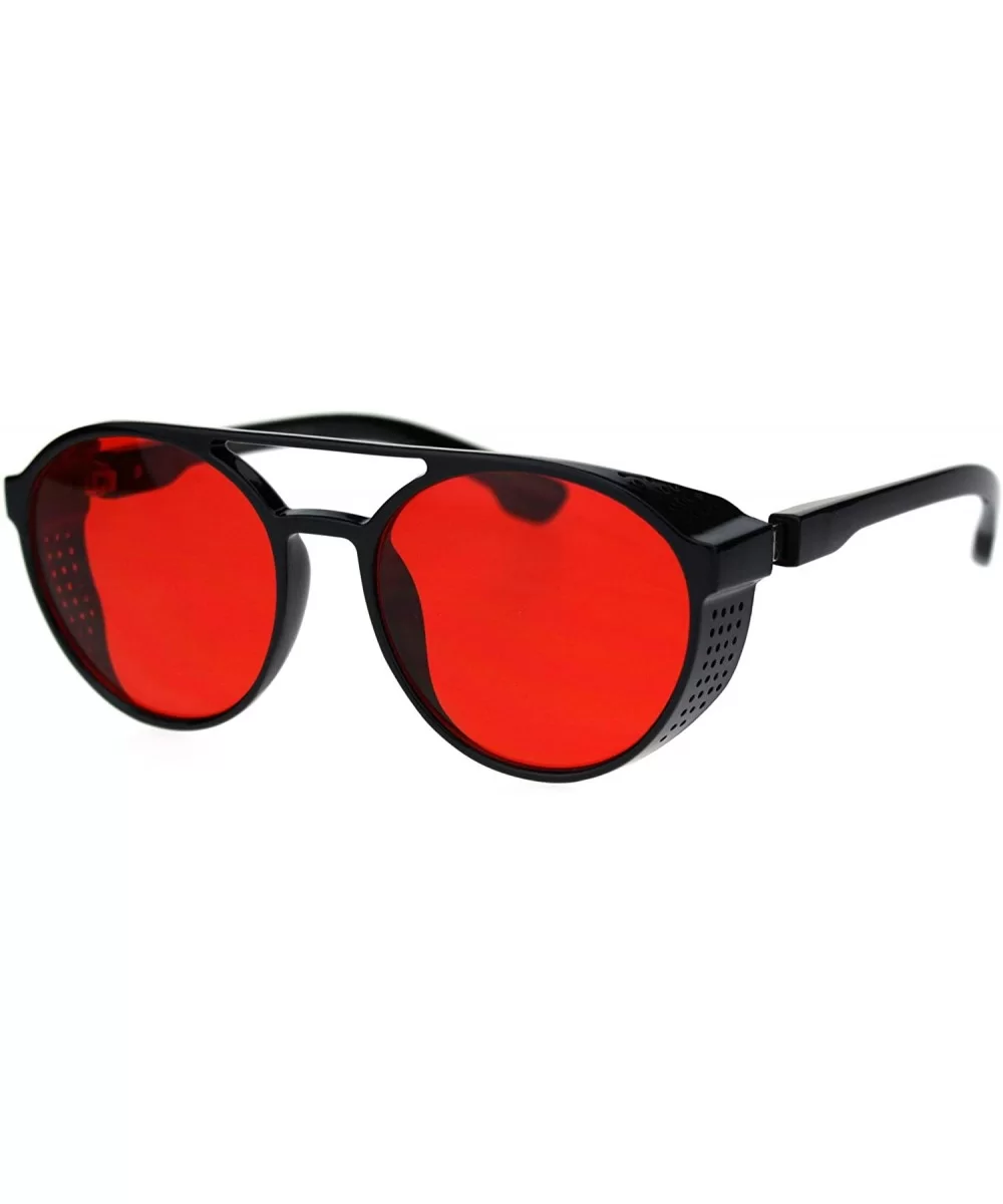 Mens Cafe Racer Style Side Visor Round Vintage Plastic Sunglasses - Black Red - CZ18QAU6HHK $7.77 Sport