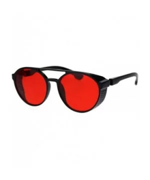 Mens Cafe Racer Style Side Visor Round Vintage Plastic Sunglasses - Black Red - CZ18QAU6HHK $7.77 Sport