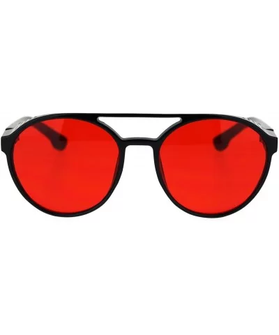 Mens Cafe Racer Style Side Visor Round Vintage Plastic Sunglasses - Black Red - CZ18QAU6HHK $7.77 Sport