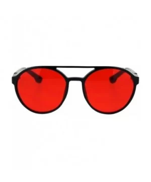 Mens Cafe Racer Style Side Visor Round Vintage Plastic Sunglasses - Black Red - CZ18QAU6HHK $7.77 Sport