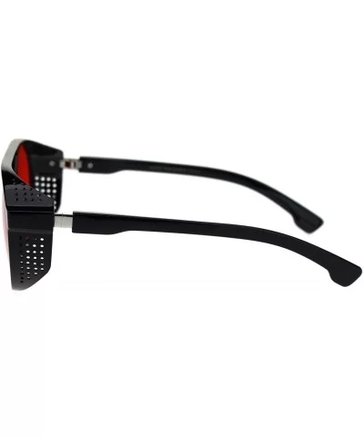 Mens Cafe Racer Style Side Visor Round Vintage Plastic Sunglasses - Black Red - CZ18QAU6HHK $7.77 Sport