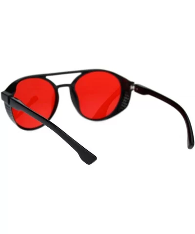 Mens Cafe Racer Style Side Visor Round Vintage Plastic Sunglasses - Black Red - CZ18QAU6HHK $7.77 Sport