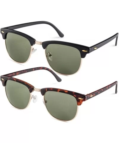 Semi Rimless Half Horn UV400 Sunglasses - (2 Pairs) Matte Black Frame/Green Lens + Matte Havana Frame/Green Lens - CY12I3GXQD...