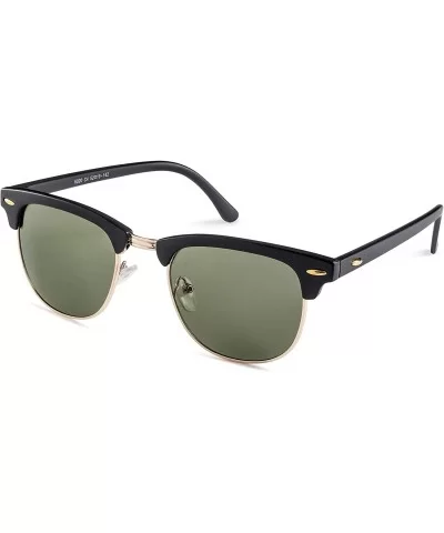 Semi Rimless Half Horn UV400 Sunglasses - (2 Pairs) Matte Black Frame/Green Lens + Matte Havana Frame/Green Lens - CY12I3GXQD...