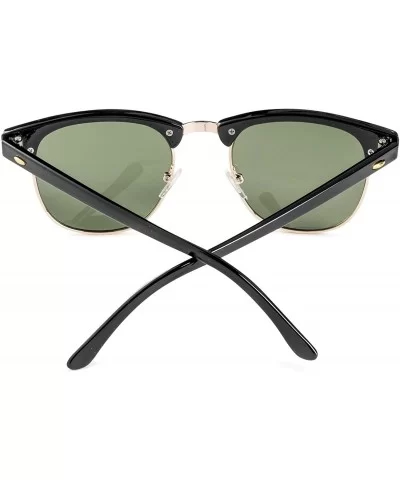 Semi Rimless Half Horn UV400 Sunglasses - (2 Pairs) Matte Black Frame/Green Lens + Matte Havana Frame/Green Lens - CY12I3GXQD...