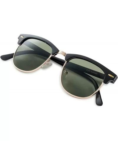 Semi Rimless Half Horn UV400 Sunglasses - (2 Pairs) Matte Black Frame/Green Lens + Matte Havana Frame/Green Lens - CY12I3GXQD...