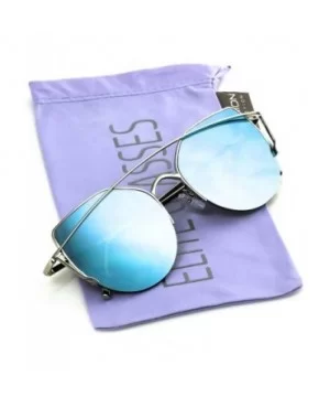 Cat Eye Metal Frame Flat Top Mirrored Lens Women Fashion Sunglasses - Blue Mirror - CU17YCH09CQ $7.07 Cat Eye