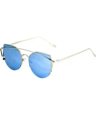 Cat Eye Metal Frame Flat Top Mirrored Lens Women Fashion Sunglasses - Blue Mirror - CU17YCH09CQ $7.07 Cat Eye