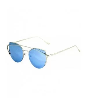 Cat Eye Metal Frame Flat Top Mirrored Lens Women Fashion Sunglasses - Blue Mirror - CU17YCH09CQ $7.07 Cat Eye