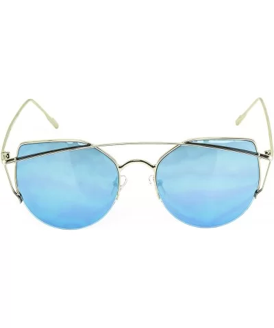 Cat Eye Metal Frame Flat Top Mirrored Lens Women Fashion Sunglasses - Blue Mirror - CU17YCH09CQ $7.07 Cat Eye