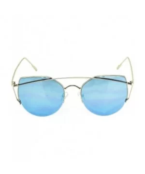 Cat Eye Metal Frame Flat Top Mirrored Lens Women Fashion Sunglasses - Blue Mirror - CU17YCH09CQ $7.07 Cat Eye