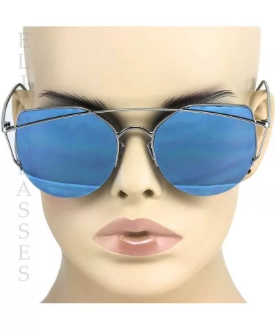 Cat Eye Metal Frame Flat Top Mirrored Lens Women Fashion Sunglasses - Blue Mirror - CU17YCH09CQ $7.07 Cat Eye