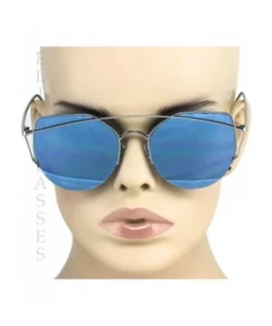 Cat Eye Metal Frame Flat Top Mirrored Lens Women Fashion Sunglasses - Blue Mirror - CU17YCH09CQ $7.07 Cat Eye